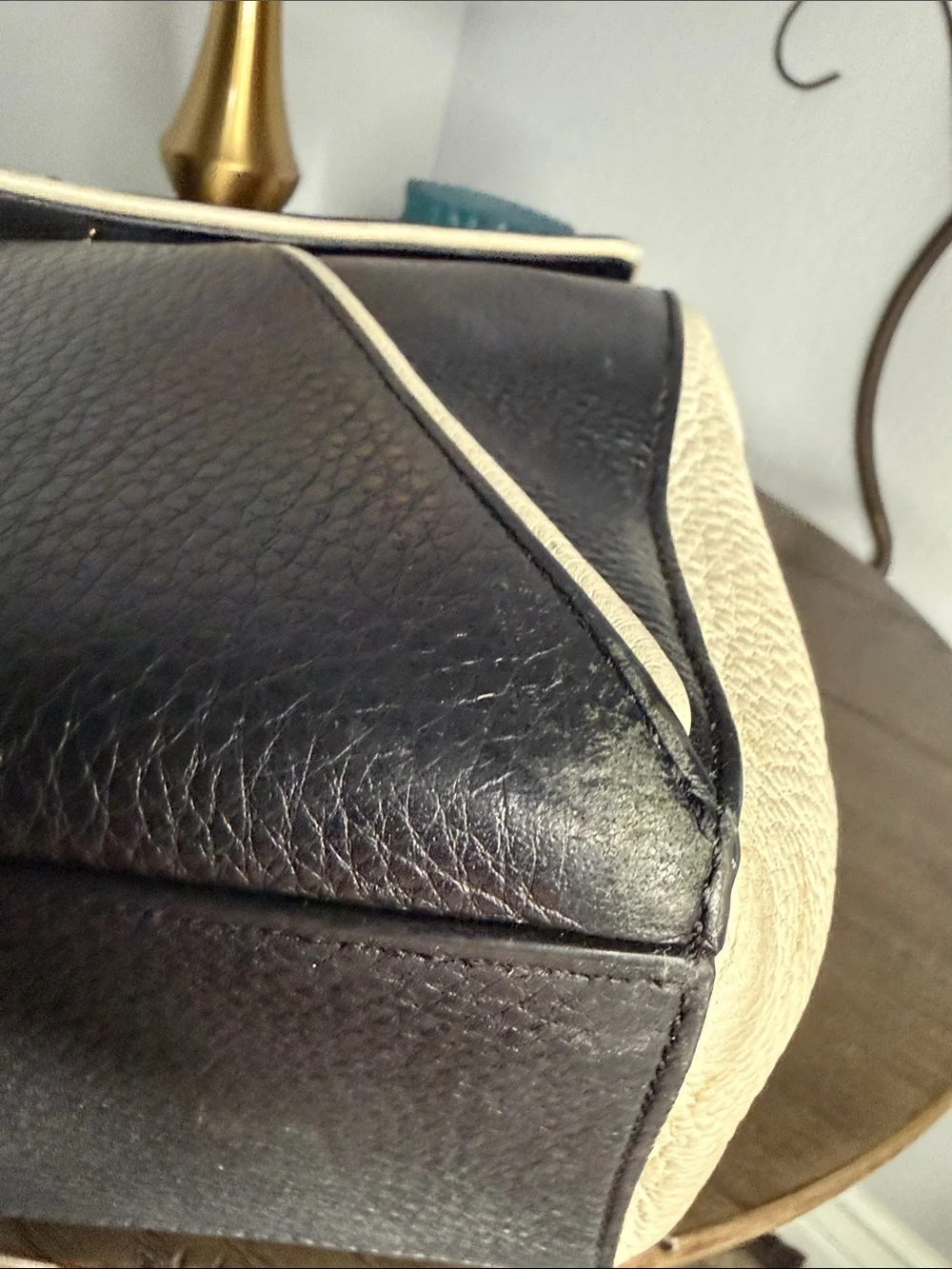 KATE SPADE Ivory & Black Colorblock Wesley Place Pebbled  Leather Handbag
